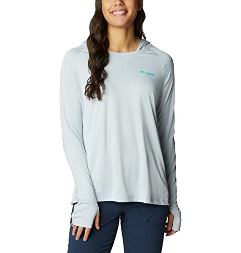 Columbia Women's Tidal Tee Hoodie, Cirrus Grey/Electric Turquoise Logo
