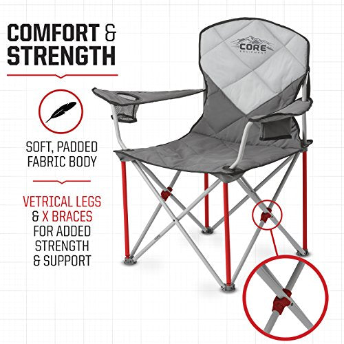 Core Equipment Folding Padded Quad Chair with Carry Bag, Gray